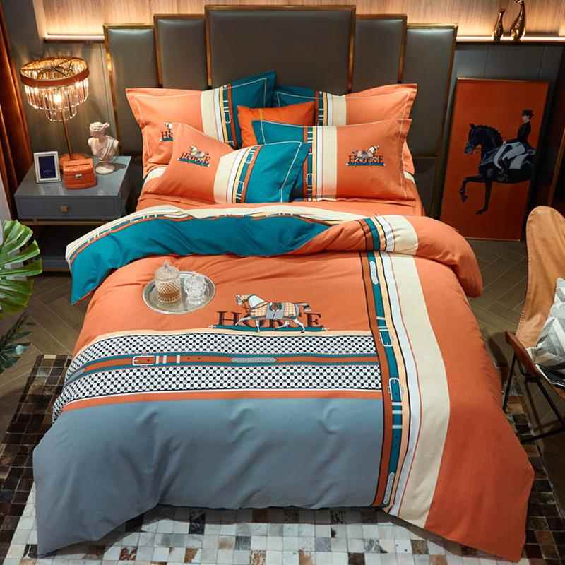 高档全棉床单套约北欧风纯棉磨毛四件套士床笠被式三件套被罩男1.