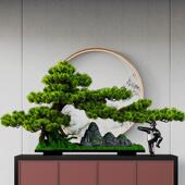 彷真迎客松摆件新中式 饰崖柏松树盆景 玄关店铺客厅绿植造景桌面装