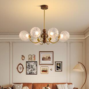 魔豆吊灯美式 简约中古客厅灯现代轻奢设计复古胡桃木色客厅灯具