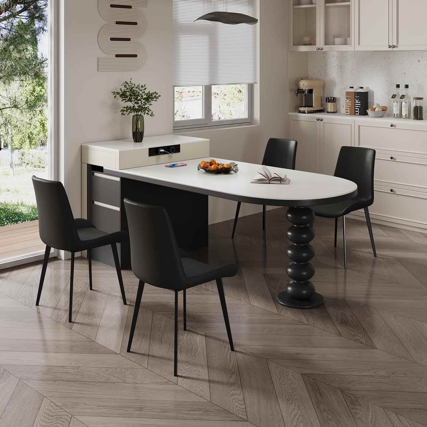 正品法式中古风板实木岛台桌一岩体家用餐小户可伸缩半圆岛台茶型