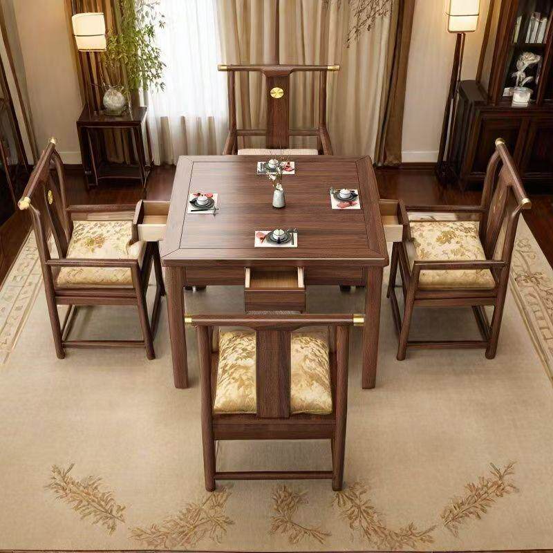 实木茶桌桌椅组合掼蛋打牌小型方桌正方形棋牌中式餐桌八仙桌家用