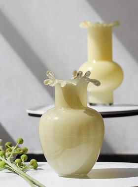 碧轩中古奶油复古玻璃花瓶摆件客厅餐桌水培插简约轻奢装饰品