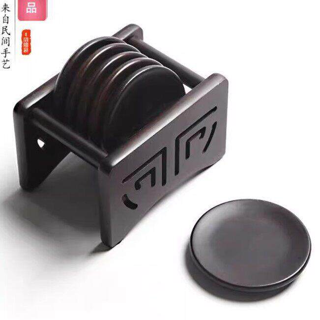 实木黑檀木方形圆形镶锡茶垫杯垫套组功夫隔热垫茶杯茶托茶具配件