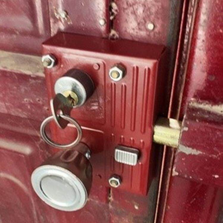 大门齿条锁老式208红色锁穿条门栓锁防盗入户院子农村别墅门双开