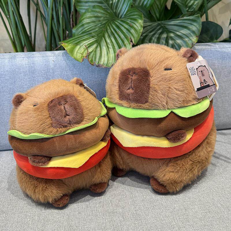 卡皮巴拉玩偶公仔汉堡水豚毛绒玩具粉色布娃娃抱枕女生睡觉送礼物