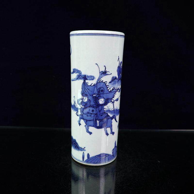 收藏古玩复古工艺品青花瓷瓷器杂件人物图笔筒家居客厅摆饰
