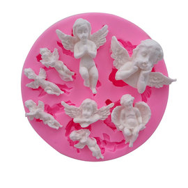 DIY天使宝宝婴儿硅胶翻糖蛋糕模具 8连小天使翅膀巧克力 石膏模具