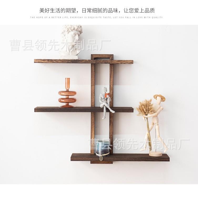木质置物架多层墙上置物架家用客厅收纳架一字板书架实木置物架