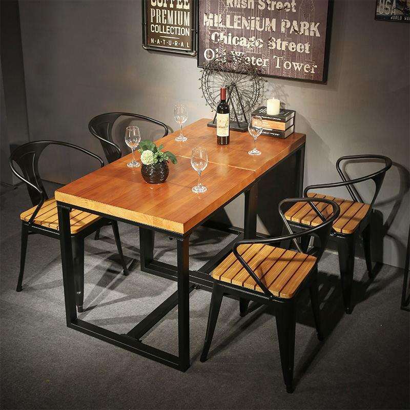 简约铁艺家用小户型实木餐桌椅组合咖啡桌餐厅奶茶店饭店面馆桌子
