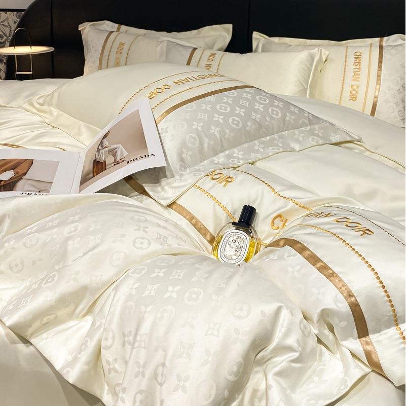 欧式冰丝裸睡床上四件套轻奢水洗真丝床品夏季丝滑被套床单高支