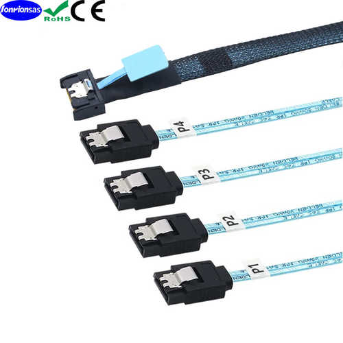 Slim MINISAS 8654 MCIO 4I(38P)转4个sata PCIE5.0服务器高速线