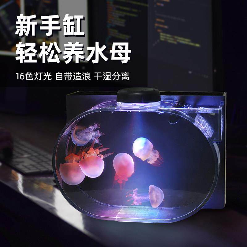水母生态缸迷你桌面小水母专用缸赤月海月小丑鱼斗鱼观赏过滤缸缸