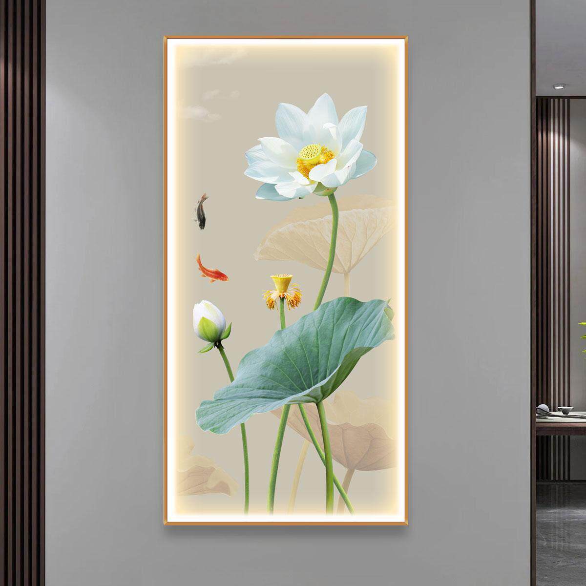 新中式荷花入户玄关装饰画背景墙走廊过道床头卧室挂画客厅墙面画
