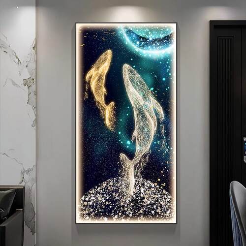 鲸鱼轻奢玄幻LED灯画 画玄关装饰画 画抽象高档客厅背景壁画 画走
