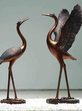 仙鹤雕塑园林景观水池白鹤装饰品丹顶鹤假山仿真抽象仿铜仙鹤摆件