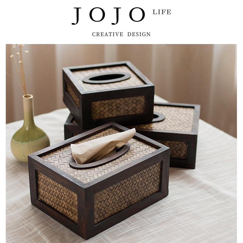 JOJO'S L. PD.Bamboo.纸巾盒家用实木新中式藤编餐巾抽纸盒丨竹意