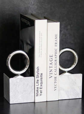 北欧轻奢大理石圆环书挡摆件样板间办公室书房高级感书靠书立饰品