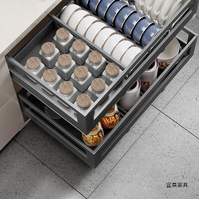 家用304不钢厨拉篮抽屉式阻BGG尼双层调味锈料橱纳柜收沥房水碗碟
