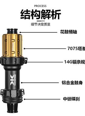 KORE公路车花鼓 直拉式中锁碟刹 60T高响棘轮 桶轴24孔 超轻铝合
