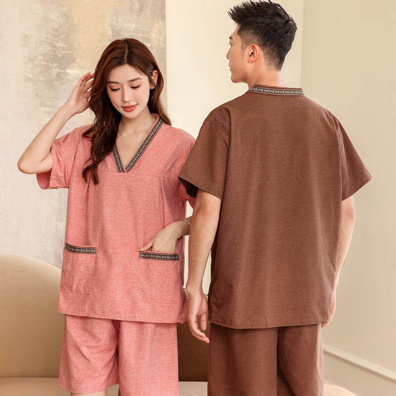 男洗浴中心休闲纯棉女居家情侣套装浴服桑拿服加大尺码可选吸汗