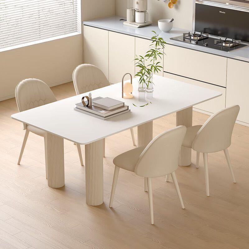 奶油风白Cn6QkmeE岩板餐桌轻奢现代法小户型家用椅大长餐式桌组合
