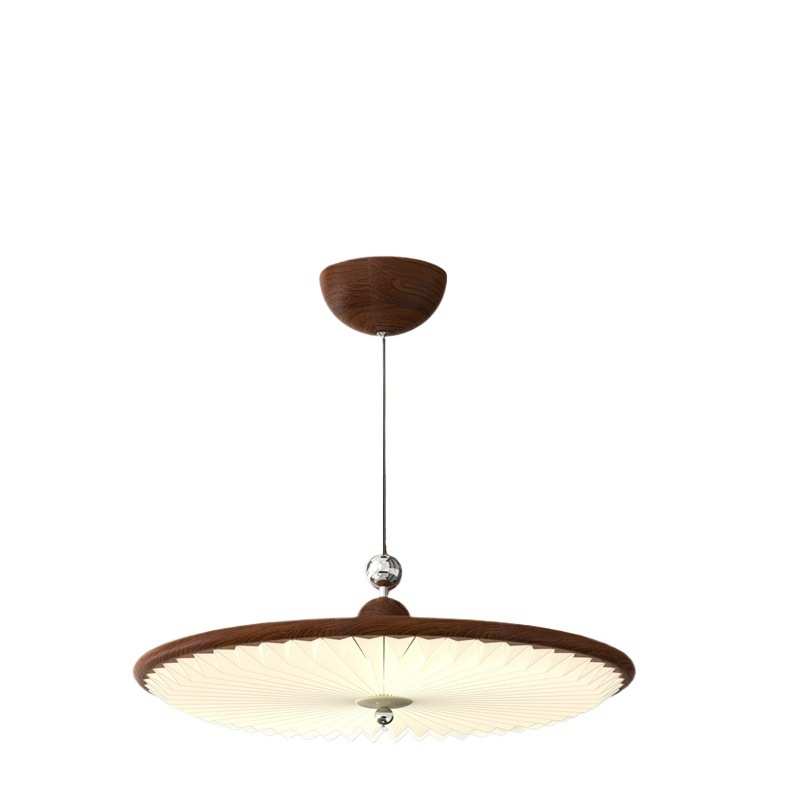 中古风百褶餐厅吊灯日式美式复古胡桃木纹新中式饭桌餐桌智能灯具