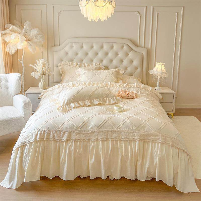 2025新款水洗磨毛花边床裙款四件套系列-西西里 1.5m床裙2m被套四
