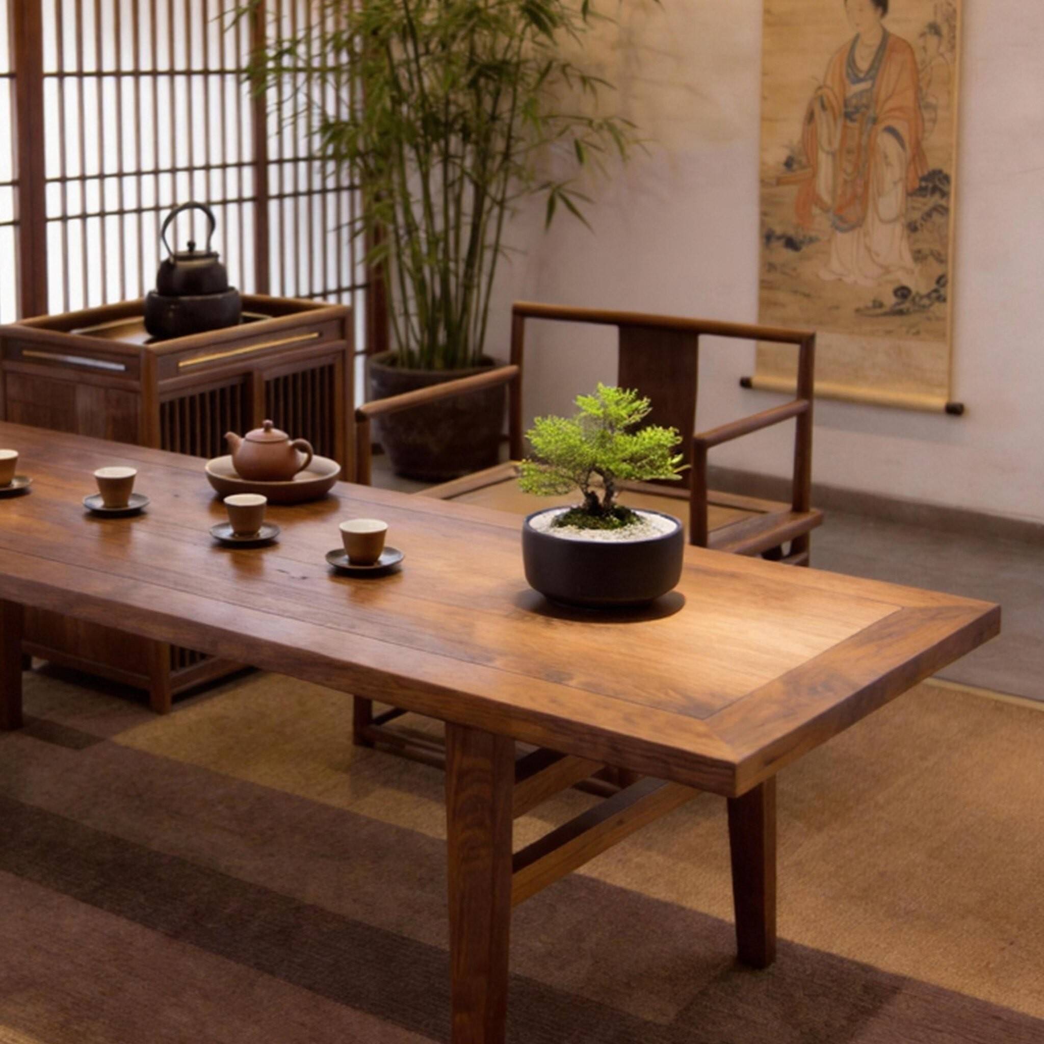 新中式实木茶桌椅组合黑胡桃木茶台办公室家用茶几宋代美学泡茶桌