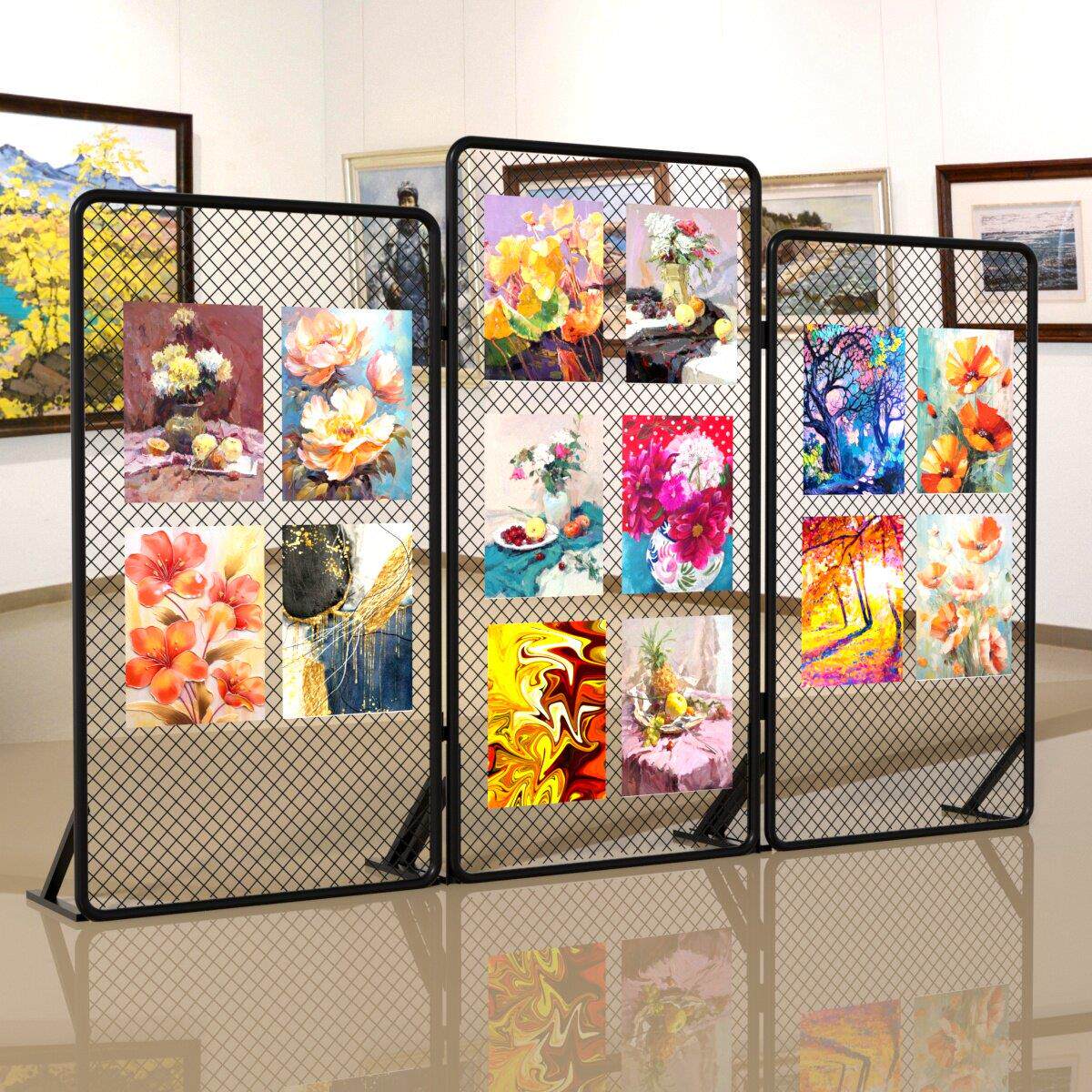 落地菱形网格圆框展示架4S店车展画 画室画 画展立式广告作品活动