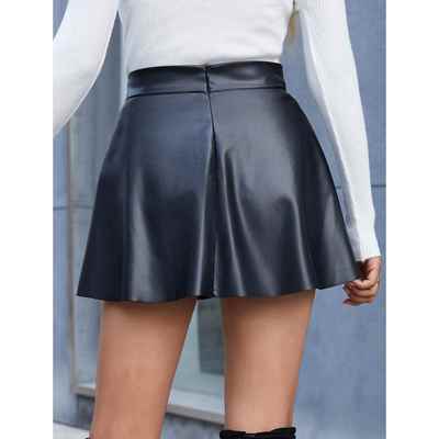 skirt pleated slim waist high skirt leather womens skirt