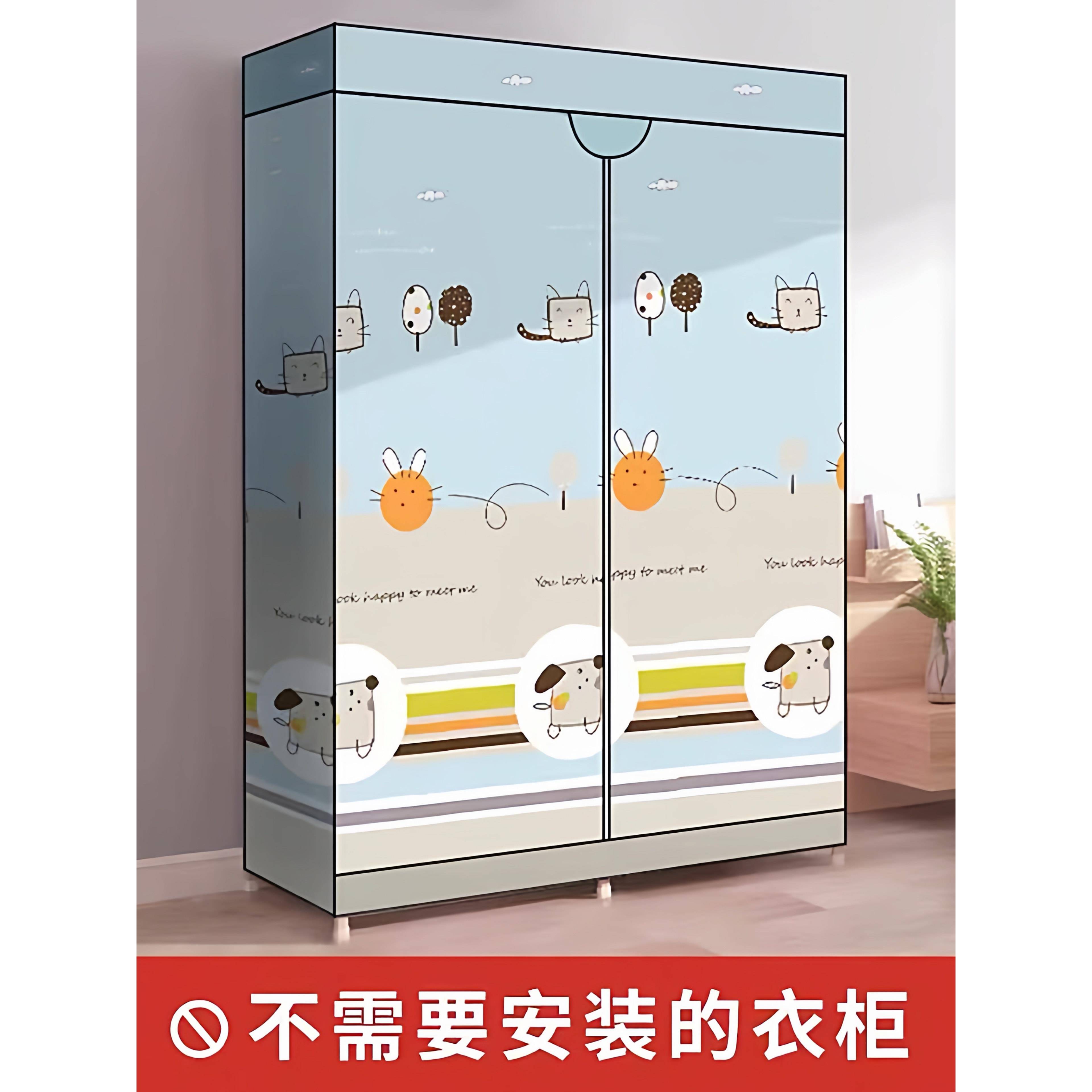 现代简约风格布衣柜 加粗加厚钢架免安装 多隔层收纳可折叠