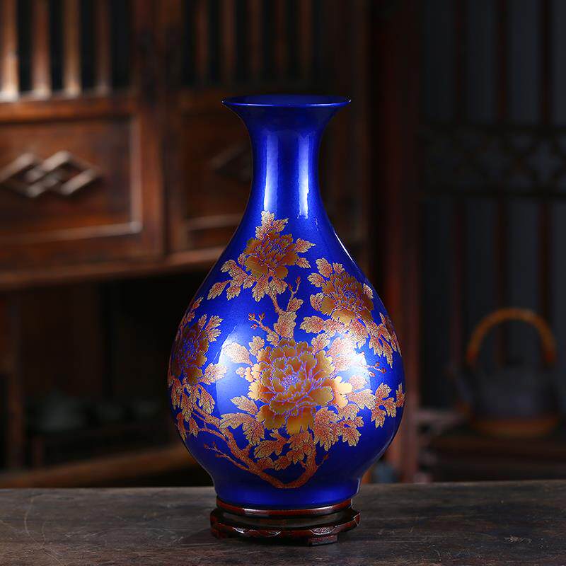 正品景德镇陶瓷器中国红水晶品牡丹花花瓶现釉代家居工艺房客厅书