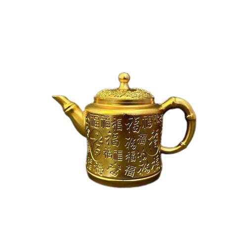 黄铜百福茶壶铜壶摆件复古做旧茶壶百福铜茶壶福字铜酒壶桌面摆件