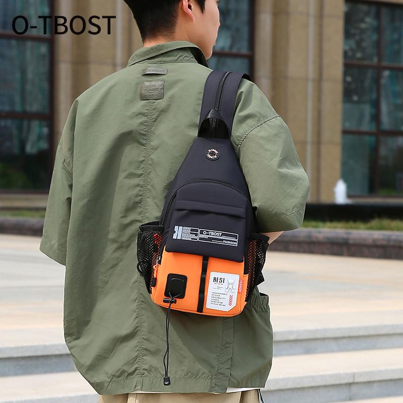 单肩包跨境包男时尚撞色简约胸包