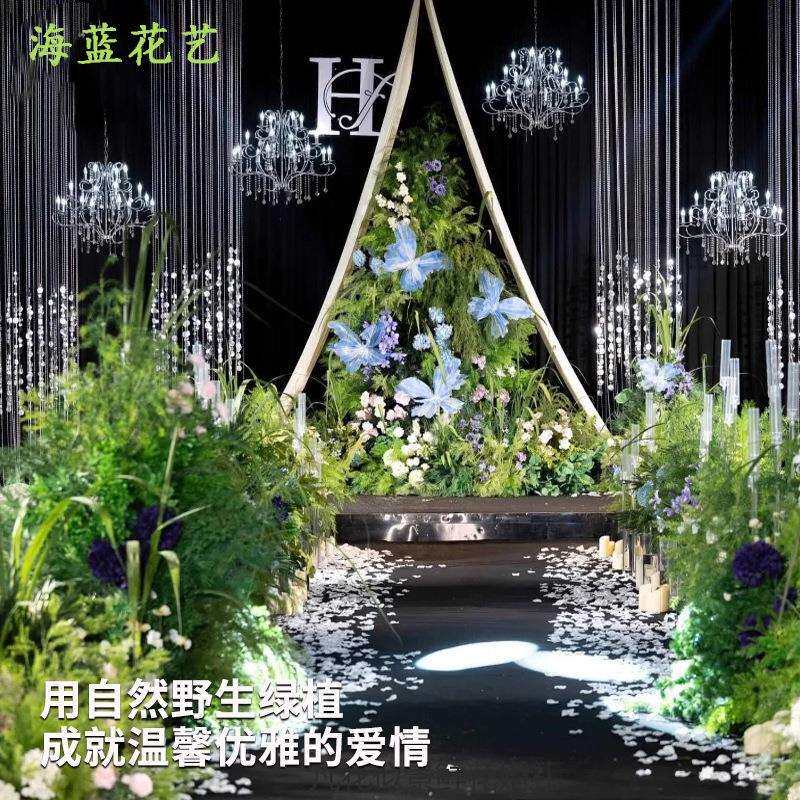 婚礼迎宾签到区田园路引花装饰橱窗布置婚礼舞台背景挂花仿真花