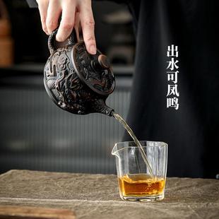 龙云南紫陶纯手工精工满雕祥瓦凤壶鸣可汉提可OPT旋转家用大容量