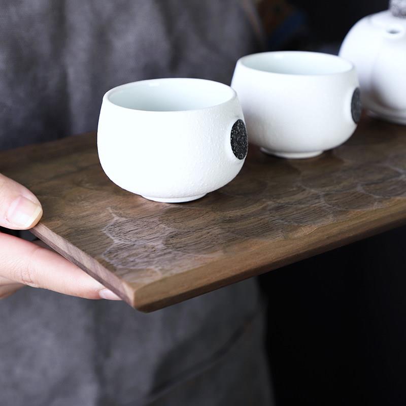 木质托盘长方形茶盘家用放茶杯黑胡桃手工实木复古商用果盘杯垫子