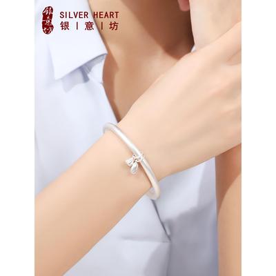 高档两个世界欢乐银炼女子手纯银999族风格遗民产古法银手炼实心