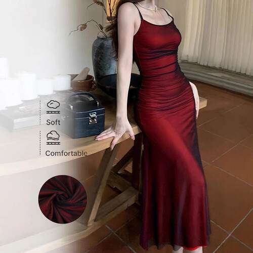 Women's Plain Ruched Cami Knit Dress Elegant Sleeveless
