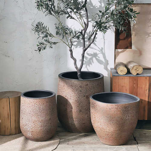 粗陶现代北欧花盆复古红陶釉色大号花瓶绿植种植盆装饰摆件陶罐坛