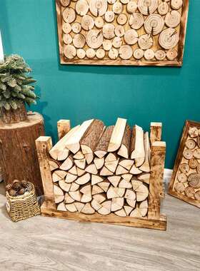 壁放炉木材架木木柴堆架木头OHQ艺树桩造型道具手工制木实木现代