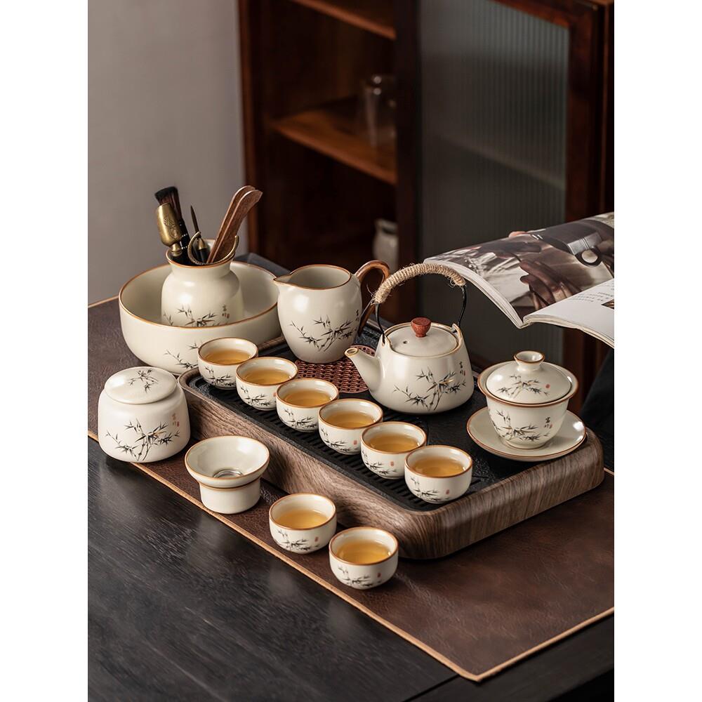 景德镇汝窑功夫茶具套组轻奢高档家用中式陶瓷茶壶茶杯小型茶盘会