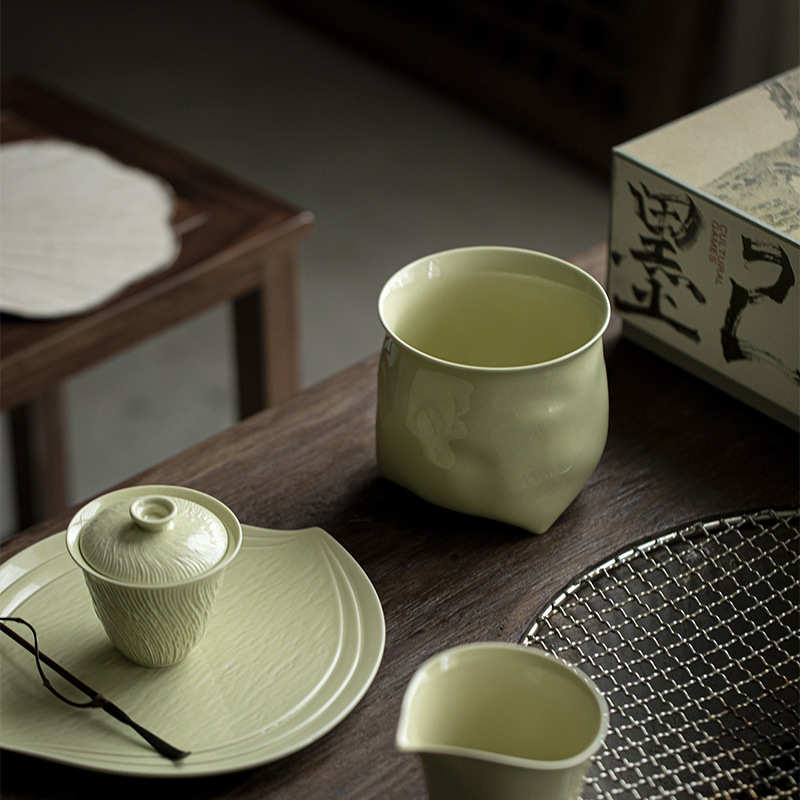 墨己仿宋绿釉箩筐废水缸功夫茶具陶瓷大号建水茶席陶瓷茶渣缸水盂