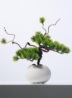 中式仿真迎客松小盆景客厅陶瓷花瓶假花茶室博古架电视柜装饰摆件