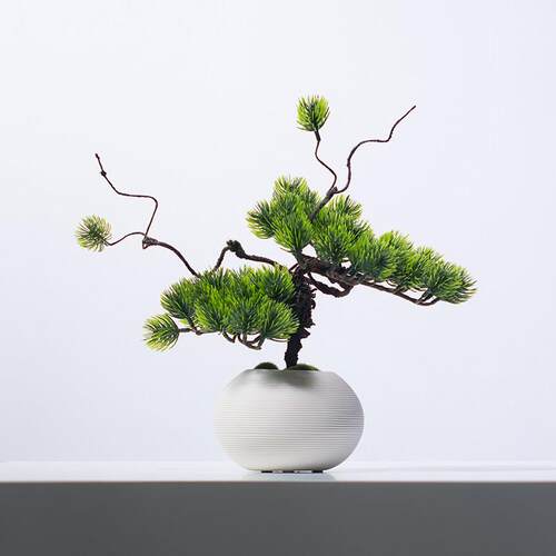 中式彷真迎客松小盆景客厅陶瓷花瓶假花茶室博古架电视柜装饰摆饰