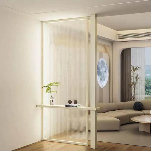 白入户客厅隔断奢简约风玄关现代屏风轻玻璃不锈钢超奶油遮挡时尚