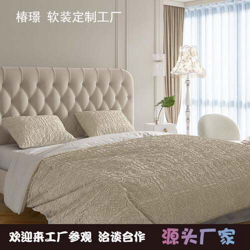 法式复古布艺床北欧轻奢主卧双人床丝绒拉扣床展厅样板房