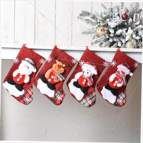 Linen Christmas stocking Christmas gift bag pendant