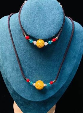 原矿朱砂项链保真晶体雄黄招财吊坠男女转运珠紫金砂锁骨链毛衣链