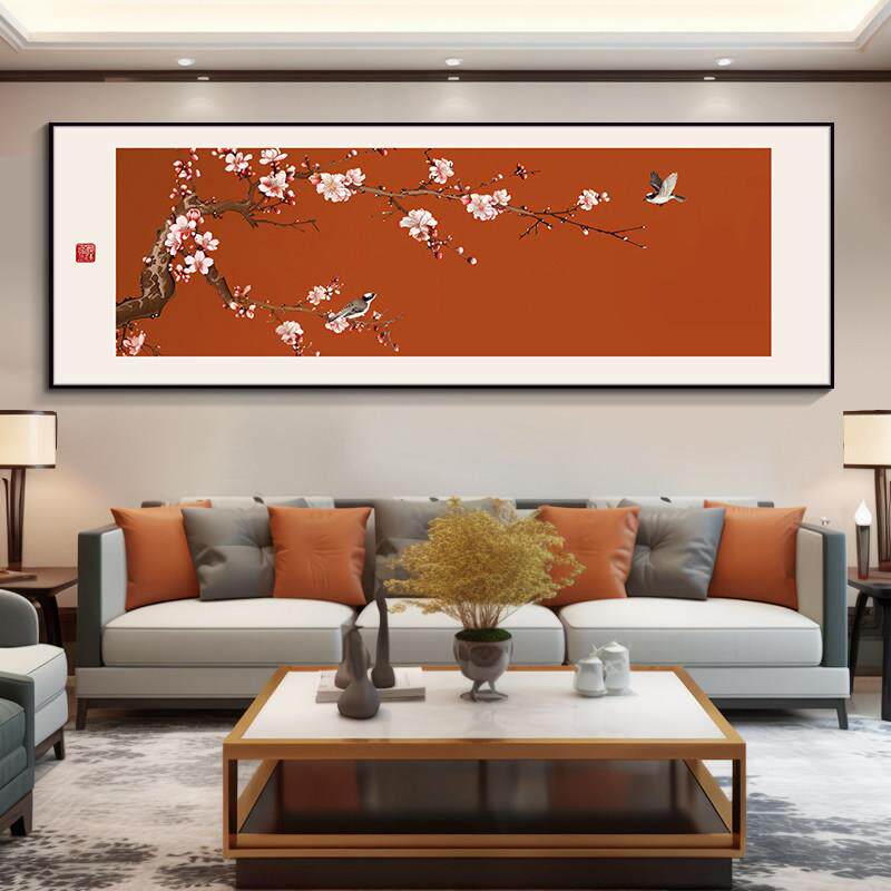 喜上眉梢客厅装饰画 画中国风花鸟墙画 画喜上枝头新中式沙发背景